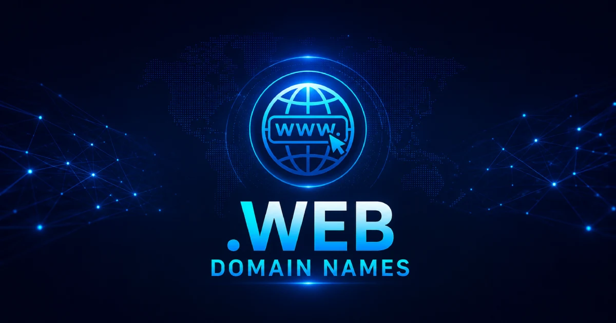 Banner announcing that .web domain names are finally coming